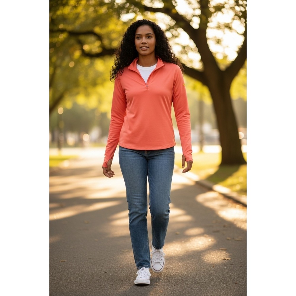 Nike Dri Fit Athletic 1/4 Zip Jacket Top Neon Orange Athleisure Activewear M